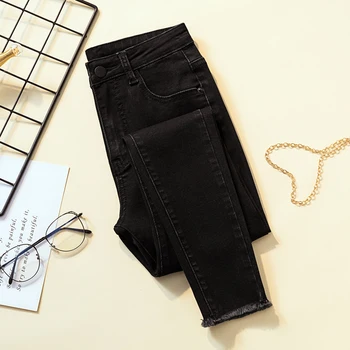 2020 Nye Ankommer Kvinde Skinny Jeans Sort Grå Høj Talje Elastisk Denim Blyant Bukser Kvinde Mon Koreanske Mode-Jeans Solid