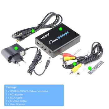 HDMI til Composite 3RCA AV S-Video-R/L Audio Video Converter Adapter Understøtter 720P/1080P med RCA/S-Video-Kabel Til PC, Xbox, PS3-TV
