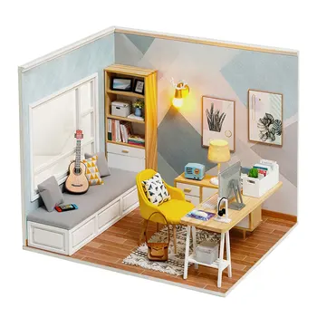 Diy Træ Dukkehus Miniatures Kit Dukkehus Møbler, Tilbehør Mini Dukke Hus Casa Gratis Smudsomslag Legetøj Til Børn Gave