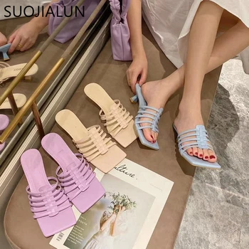 SUOJIALUN 2020 Sommeren Kvinde Slipper Mode Lycra Fluorescerende Sandal Høj Kvalitet Lav Hæl Tøfler Slip På Offentlig Flip Flop