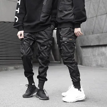 Cargo Bukser Mand Bomuld Jogging Bukser Teens Trendy Hip-hop Sort Blyant Bukser Casual Multi-lomme Sweatpants Streetwear