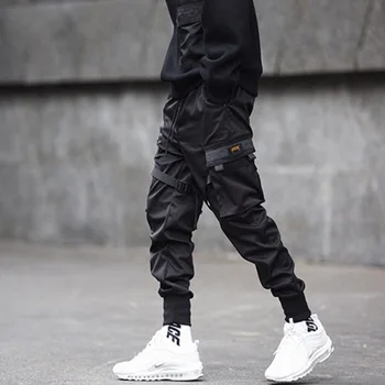 Cargo Bukser Mand Bomuld Jogging Bukser Teens Trendy Hip-hop Sort Blyant Bukser Casual Multi-lomme Sweatpants Streetwear