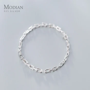 Modian Simple Geometriske Kæde Armbånd til Kvinder Mode Ægte 925 Sterling Sølv Strand Armbånd Fine Smykker Tilbehør