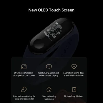 Den globale Version Origina Xiaomi Mi Band 3 Miband 3 Smart Tracker Band Instant Message 5ATM Vandtæt OLED Touch-Skærm