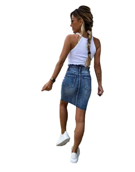 2020 Nye Hot Kvinde, Trendy Retro Vasket Pjusket Høj Talje Denim Nederdele Kvindelige Sommeren Elastisk Bodycon Hip Denim Nederdel Saia jeans