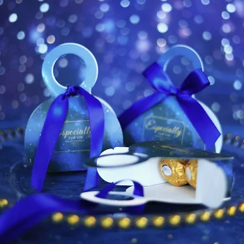 Bryllup Candy Box Med Bånd Specielt Til Dig Papir gaveæske Favoriserer fødselsdagsfest Blå Baby Brusebad Kasser og Poser 50stk