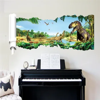 Moderne populære animerede tegnefilm dinosaur farverig baggrund 3D wall sticker til børn, baby dyr væggen stickershome dekoration