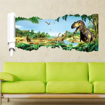 Moderne populære animerede tegnefilm dinosaur farverig baggrund 3D wall sticker til børn, baby dyr væggen stickershome dekoration