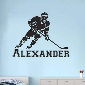 Personlig Drenge Navn Ishockey Spiller Aftagelige wallstickers til Soveværelset Baggrund Home Decor Vinyl Kunst Plakat Vægmalerier L723