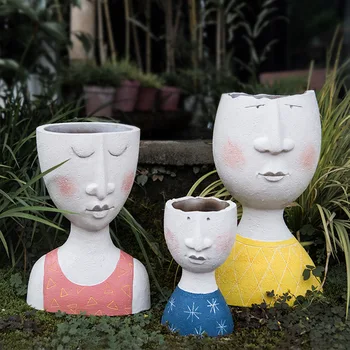Kunst Portræt Flower Pot Vase Skulptur Harpiks Menneskelige Ansigt Familie, Flower Pot Håndlavet Haven Opbevaring Blomst Arrangement Hjem Decors