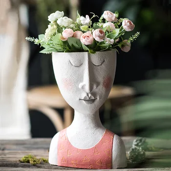 Kunst Portræt Flower Pot Vase Skulptur Harpiks Menneskelige Ansigt Familie, Flower Pot Håndlavet Haven Opbevaring Blomst Arrangement Hjem Decors