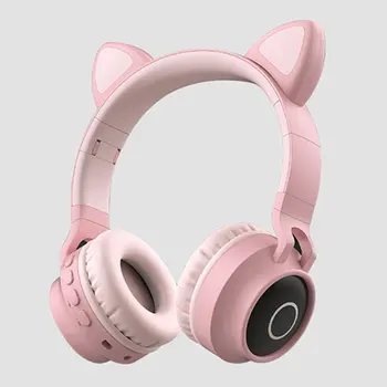 LED Kat Ear Hovedtelefoner Bluetooth-5.0 Noise Cancelling Voksne Børn pige Headset Støtte TF Kort FM-Radio Med Mic Wireless+Kabel