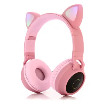 LED Kat Ear Hovedtelefoner Bluetooth-5.0 Noise Cancelling Voksne Børn pige Headset Støtte TF Kort FM-Radio Med Mic Wireless+Kabel