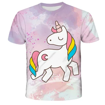 Sommeren Unicorn T-Shirts Børn 3D-Tegnefilm Animationsfilm Pony Piger, Tøj til Unisex-Drenge Korte Ærmer t-Shirts Baby Kids Crew Neck Tops