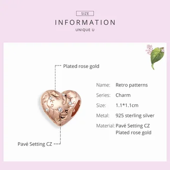 WOSTU 925 Sterling Sølv Blomst Retro Mønstre Heart Perler Rose Gold Charm Passer Oprindelige Armbånd, Vedhæng DIY Smykker DXC1323-C