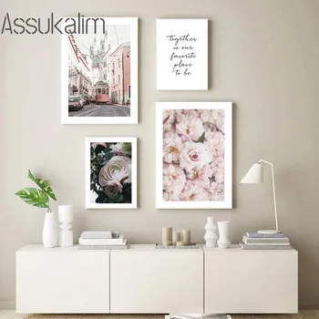 Nordisk Plakat Pink Blomster Lærred Kunst Maleri Citater Væggen Udskrive Billeder Skandinaviske Plakater Og Prints Stue Indretning