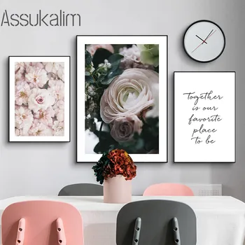 Nordisk Plakat Pink Blomster Lærred Kunst Maleri Citater Væggen Udskrive Billeder Skandinaviske Plakater Og Prints Stue Indretning