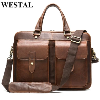 WESTAL mænds rejsetaske taske mænds læder porte dokument kontor taske til mænd læder laptop taske mænd vintage håndtaske for mænd 7010