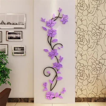 Blomst Vin 3D Crystal Wall Sticker Indgang TV Baggrund Wall Decor Stue Vindue Køleskab Hjem Wall Decor Klistermærker