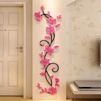 Blomst Vin 3D Crystal Wall Sticker Indgang TV Baggrund Wall Decor Stue Vindue Køleskab Hjem Wall Decor Klistermærker