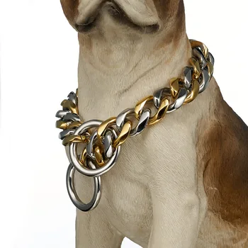 Nye Guld Farve Rustfrit Stål Store Hund Krave Sikkerhed Kæde Bremse Cuba Hund Leverer Engros 12-32