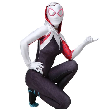 Halloween Gwen Pige Stacy Cosplay Kostume 3D-Print Hat, Maske Venom Spandex Zentai Passer Børn, Voksne Kvinder Bodyer Kjole Op