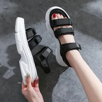Mode-Rom-Stil Platform Sandaler Kvinde, Strand og Sommer Sko Hæle Magic Mærkat Åben Tå Tyk Bunden Blød Afslappet for Studerende
