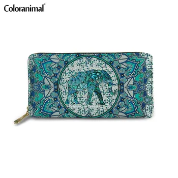 Coloranimal Luksus PU Tegnebøger Med Lynlås til Kvinder Boheme Elefant Mandala Mønster Kvindelige Kobling Pung Damer-Kort Holder Taske