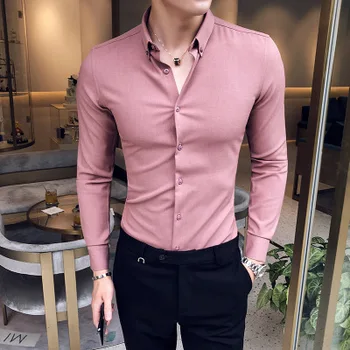 2020 ny mænds udsøgt ensfarvet skjorte yingya gentleman stil ungdom høj kvalitet med lange ærmer business herre casual slank skjorte
