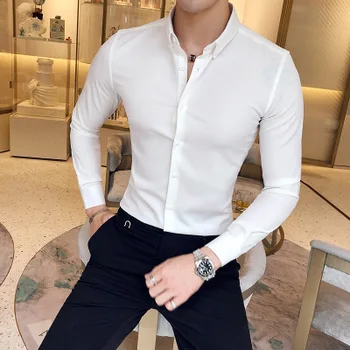 2020 ny mænds udsøgt ensfarvet skjorte yingya gentleman stil ungdom høj kvalitet med lange ærmer business herre casual slank skjorte