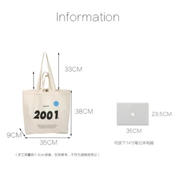 Koreanere Lærred Skulder Shopper Taske til Kvinder 2020 Stor Kapacitet Bomuld Klud Dame Tote Taske Fritid Øko Foldable Shopping Bag