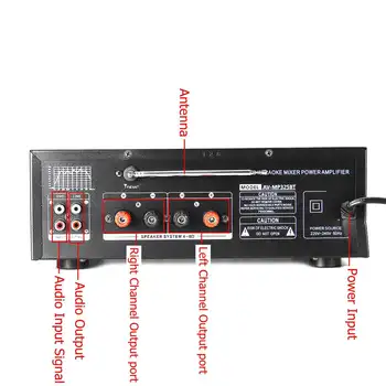 SUNBUCK Bil/Home Audio-Forstærker, bluetooth, SD, USB, FM-4*Mikrofon Stereo Forstærker 2000W 2-Kanals HIFI Tuner Remote Hjem HiFi-Lyd