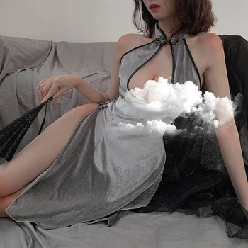Sexet Erotisk Lingeri Retro Tilbage Hule Cheongsam Side Slids Cosplay Kostume Fristelsen Sex Tøj til Kvinder Kjole, der Passer Ny