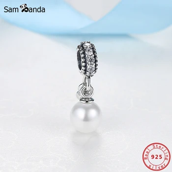 Autentisk 925 Sterling Sølv-Perle-Charme og Lysende Elegance Hvid Perle Vedhæng Passer Oprindelige armbånd & Armbånd DIY Smykker