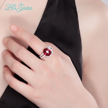 L&zuan 925 Sterling Sølv Ringe 5.26 ct Røde Sten Romantisk Luksus Ring Fine smykker Til Kvinder Julegave