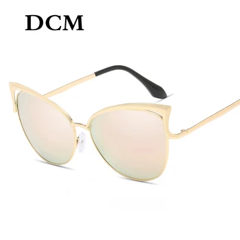 DCM Cat Eye Vintage Brand designer Rose Guld Spejl Solbriller Til Kvinder Metal Reflekterende flade linse solbriller Kvindelige oculos