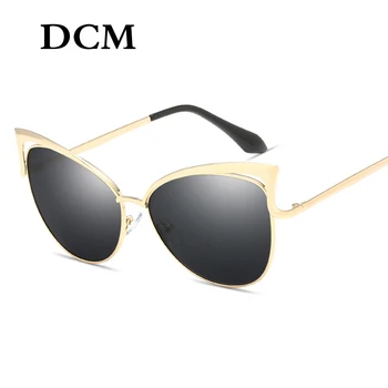 DCM Cat Eye Vintage Brand designer Rose Guld Spejl Solbriller Til Kvinder Metal Reflekterende flade linse solbriller Kvindelige oculos