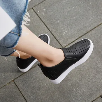 Hvide Sko Kvinder Sko med Hæle, 7CM Loafers Womens Læder Sneakers-Platform-Wedge Sko til Kvinder Efteråret Nye Hule