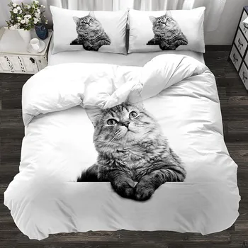 3d animalske søde kat tilpasset sengetøj sæt killing dynen dække pudebetræk 3stk twin designer designer sengetøj luksus