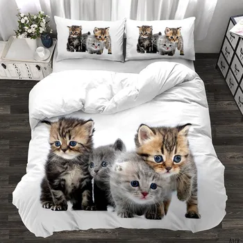 3d animalske søde kat tilpasset sengetøj sæt killing dynen dække pudebetræk 3stk twin designer designer sengetøj luksus