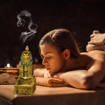 Golden Innovative Egyptiske Farao Tilbagestrømning Røgelse Brænder Harpiks Håndværk Håndlavet Og er Nem At Rengøre Med 10pcs Røgelse Kegle