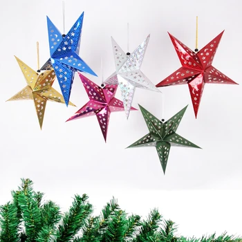 10STK Papir Stjernede Orements Stjerne Vedhæng 3D Pentagram Lampeskærm til julefrokost, Fødselsdag Hjem Hænge Julepynt Tilbehør