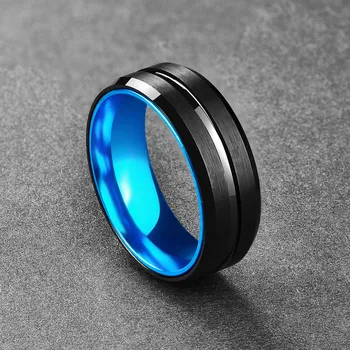 Klassisk Bryllup Mænd Ringe 8mm Mat Sort Tungsten Ring Himmel Blå Indre Ring For Mandlige Smykker Tilbehør Dropshipping
