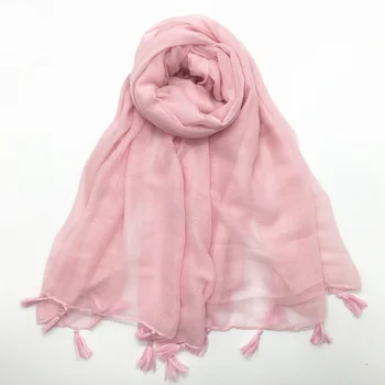VISNXGI Viscose Tørklæde Kvinder Fashion Tørklæder Med Kvast Muslimske Almindelig Hijab Sjaler Wraps Bløde Solid Maxi Foulard Wrap Pashmina