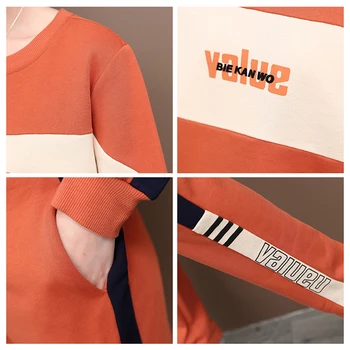 Patchwork O-Hals Brev Print Sweatshirt Matchende Sæt Til Kvinder Casual 2 Stykke Tøj, Træningsdragt, Løse Toppe Og Bukser Foråret 2020