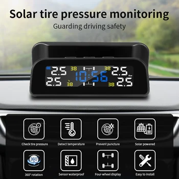 TPMS trådløs bil dæktryk og temperatur alarm system til overvågning tid alarm 360 graders rotation sol opladning tpms-sensor