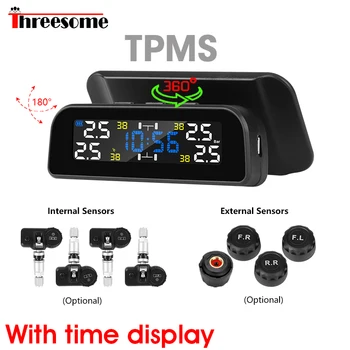 TPMS trådløs bil dæktryk og temperatur alarm system til overvågning tid alarm 360 graders rotation sol opladning tpms-sensor