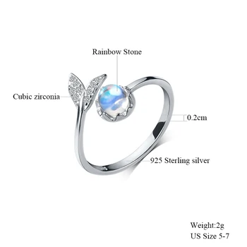 Fiskehale Rainbow Sten Ringe 925 Sterling Sølv Ring For Kvinder Ven Pige Statement Smykker