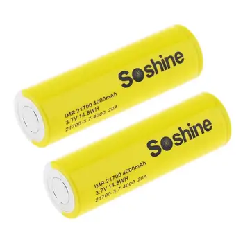 2 stk originale SOSHINE 21700 genopladelige Li-ion-batteri 3,7 V 4000mah 14.8 WH med Beskyttet PCB i Elektriske produkter lommelygte