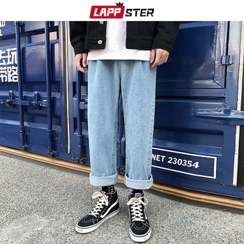 LAPPSTER Mænd Løs Baggy Jeans 2020 Herre Casual koreanske Mode Harem Bukser Mandlige Overdimensionerede Sorte Højtaljede Denim Bukser